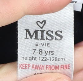 Brand and care label for Miss E-Vie girls’ black graphic t-shirt 7-8 years