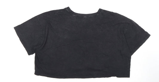 Hollister Women's Black Cropped T-Shirt, Size M, California Theme