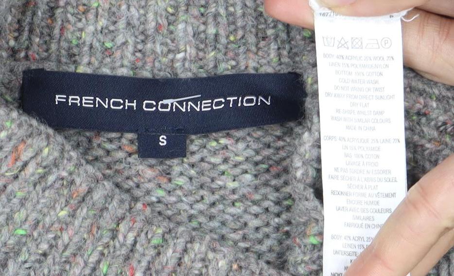 Close-up detail of French Connection Women's Grey High Neck jumper, S