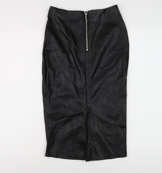 Warehouse Black Midi Pencil Skirt UK 8 Faux Leather