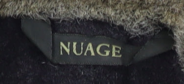 Brand and care label for Nuage Women's Black Wool Pea Coat, size 12, Fur Trim