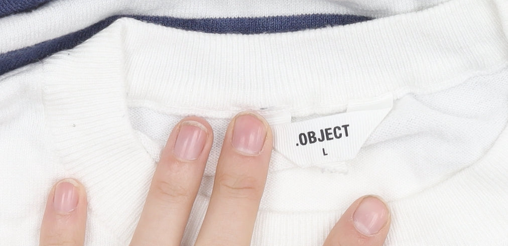 Brand and care label for Object Women White Cropped Striped Top L