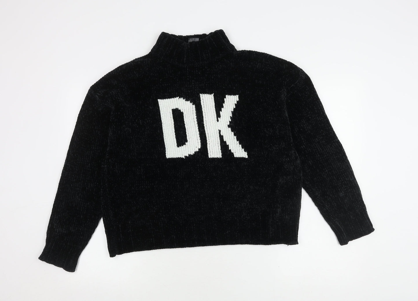 DKNY Women's Black Mock Neck Logo Pullover Jumper L
