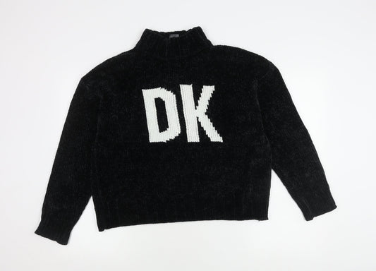 DKNY Women's Black Mock Neck Logo Pullover Jumper L