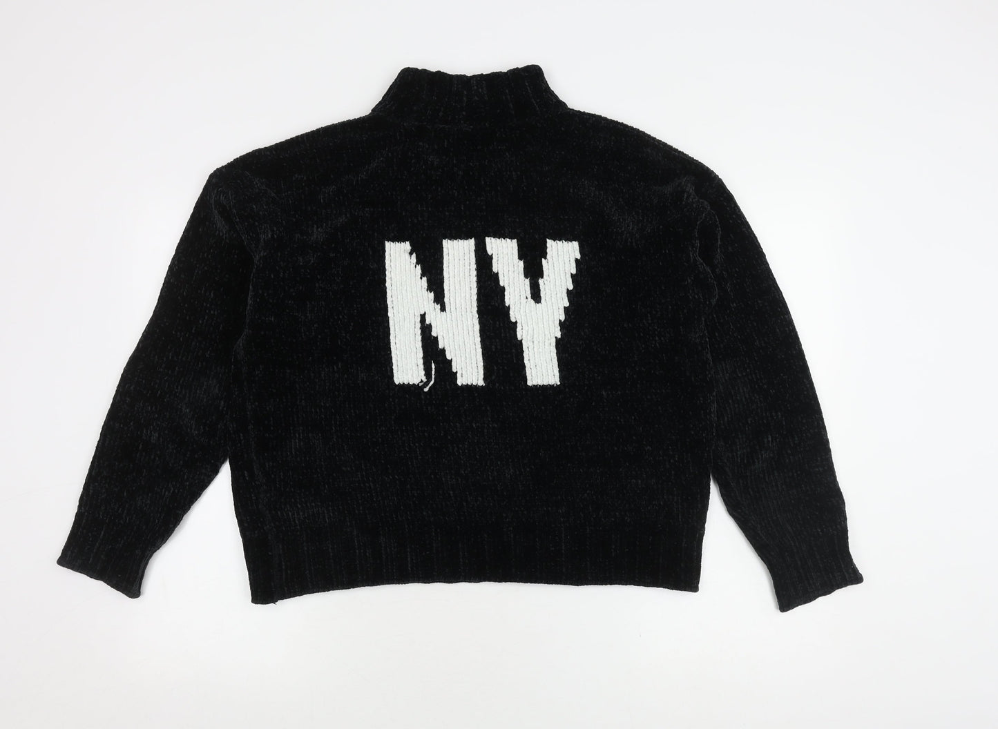 DKNY Women's Black Mock Neck Logo Pullover Jumper L