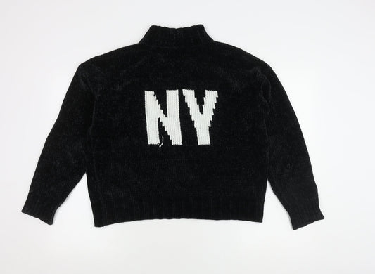 DKNY Women's Black Mock Neck Logo Pullover Jumper L