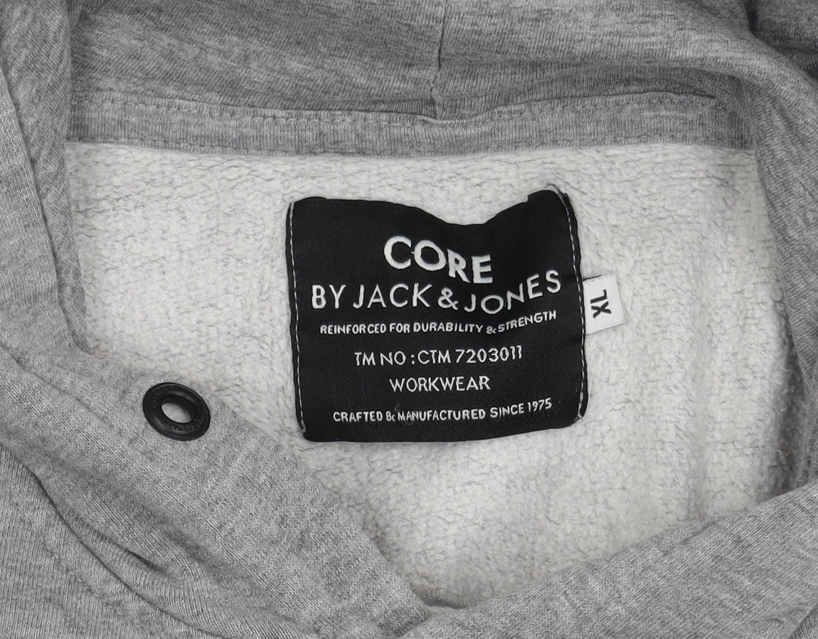 Jack & Jones Men's Grey Hoodie, 1X, Logo Accent