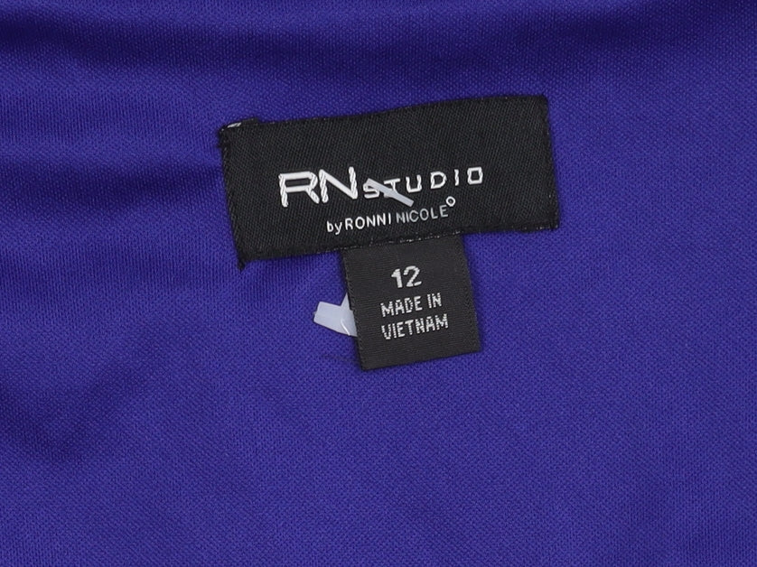 Brand and care label for RN Studio Blue Knee-Length Sheath Dress, size 12