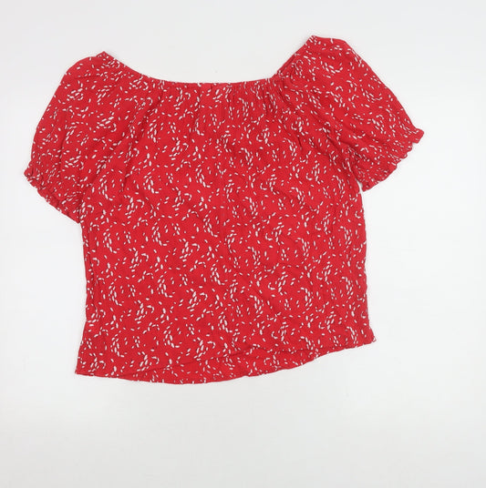 GAP Women's Red Floral Off-Shoulder Blouse M