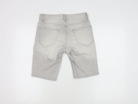 Topman Men's Grey Slim Fit Distressed Shorts Size 28