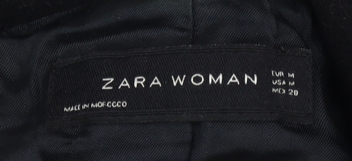 Zara Women's Black Belted Overcoat M Casual Style
