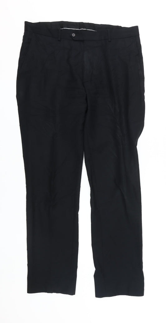 Charles Tyrwhitt Men's Black Wool Slim Fit Trousers 34