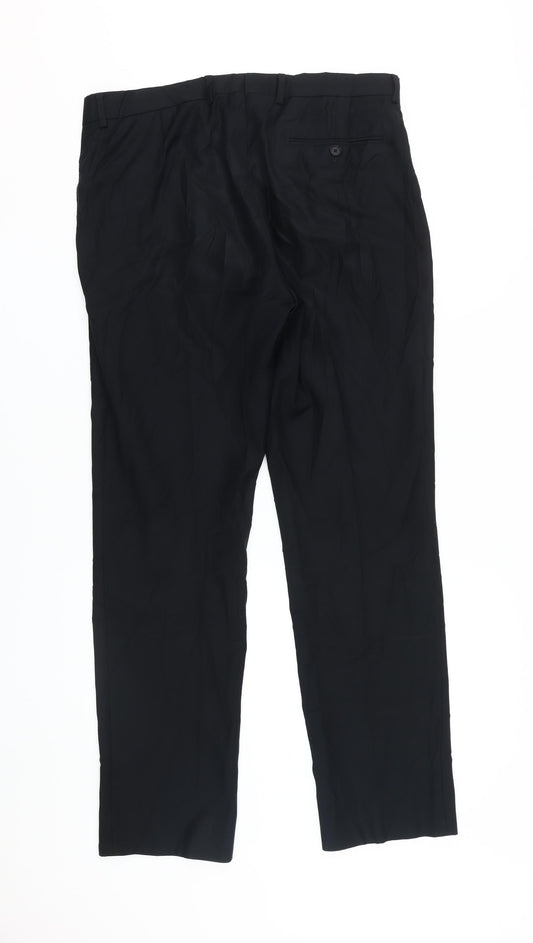 Charles Tyrwhitt Men's Black Wool Slim Fit Trousers 34