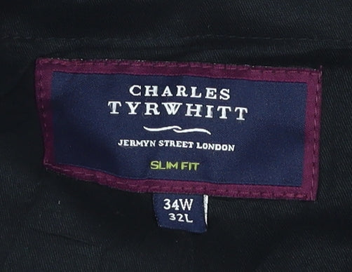 Charles Tyrwhitt Men's Black Wool Slim Fit Trousers 34