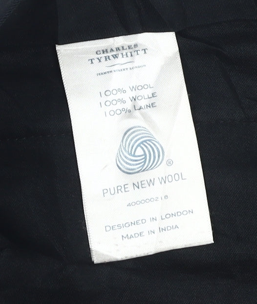 Charles Tyrwhitt Men's Black Wool Slim Fit Trousers 34