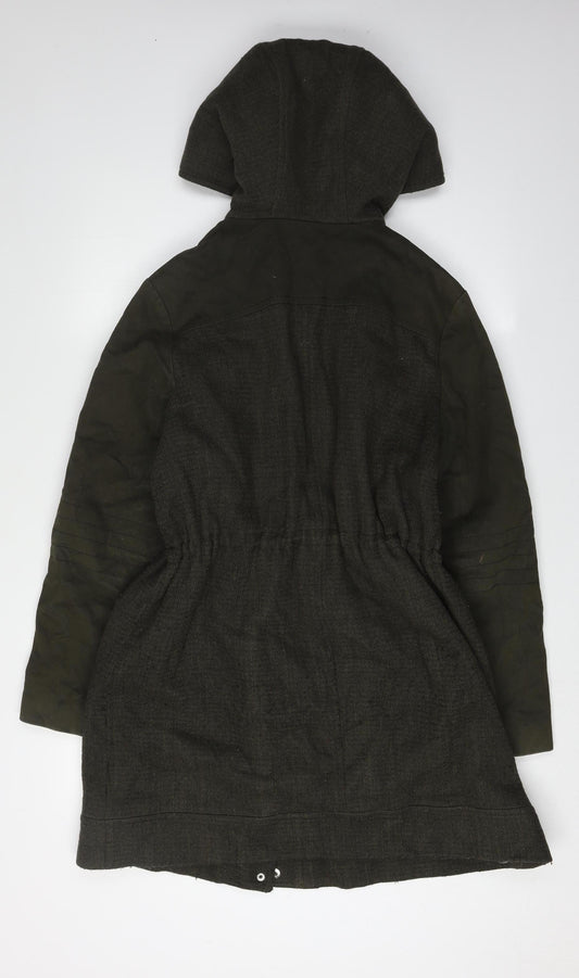 Preen Women's Green Parka Coat Size 14 - Hooded, Fur Trim