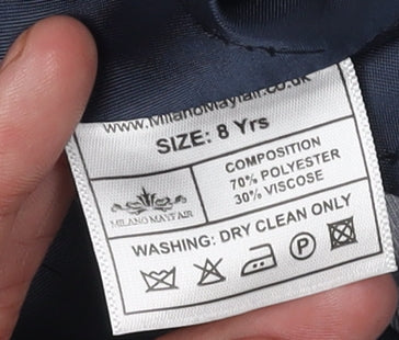 Brand and care label for Milano Mayfair boys’ grey suit waistcoat 8 years formal wear