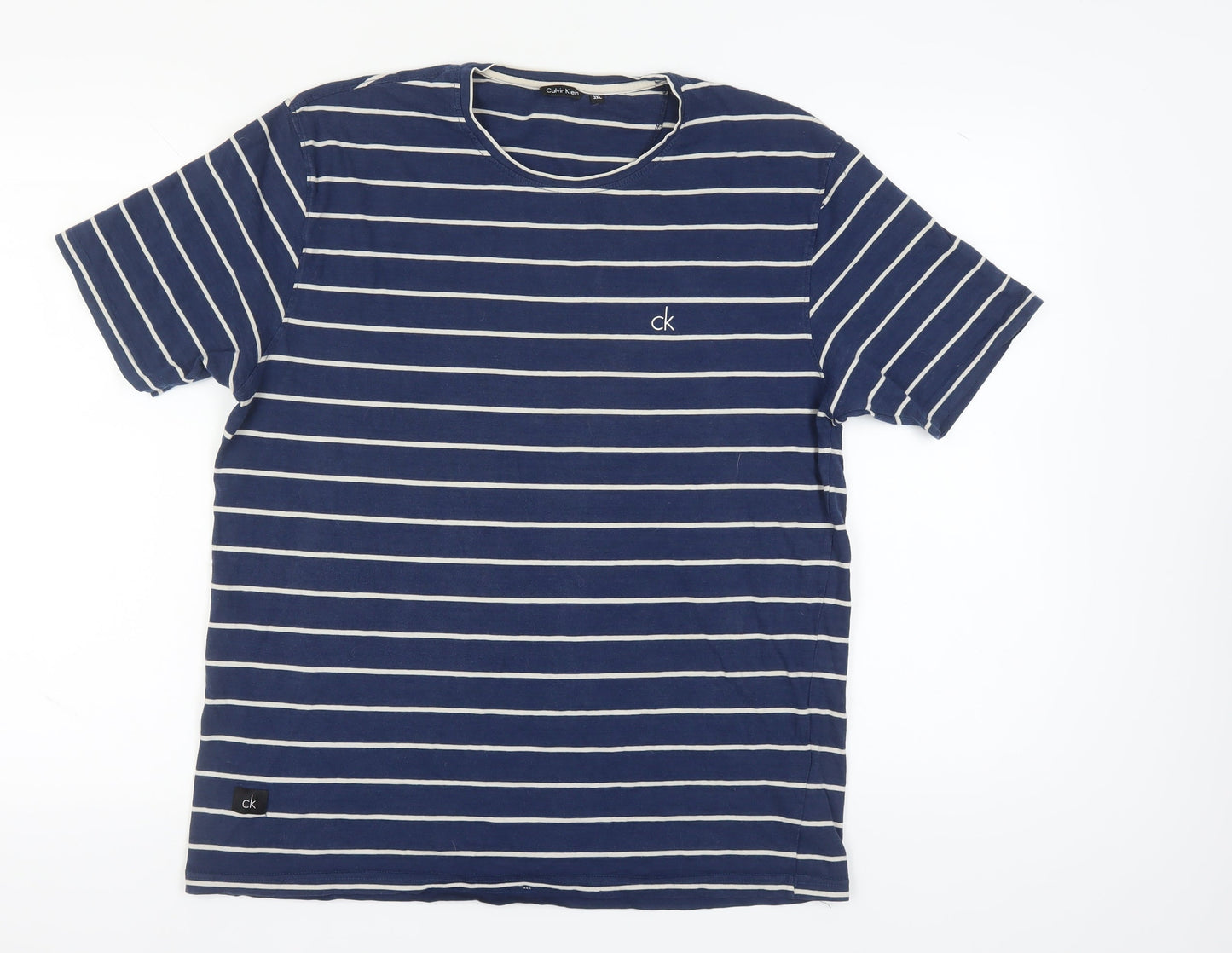 Calvin Klein Blue Striped T-Shirt 3XL Unisex