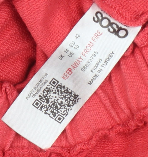 Brand and care label for ASOS Women’s Red Pullover Sweatshirt, size UK 14, Casual