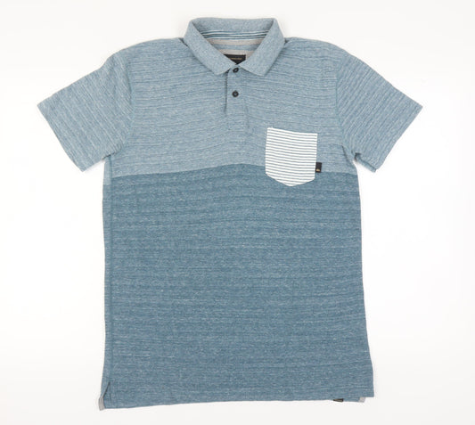 Quiksilver Men's Blue Colourblock Polo Shirt L