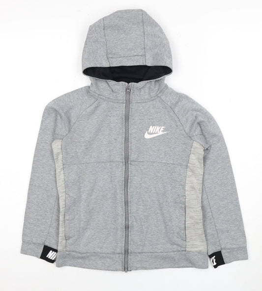 Nike Boys Grey Full Zip Hoodie M with Logo Accent