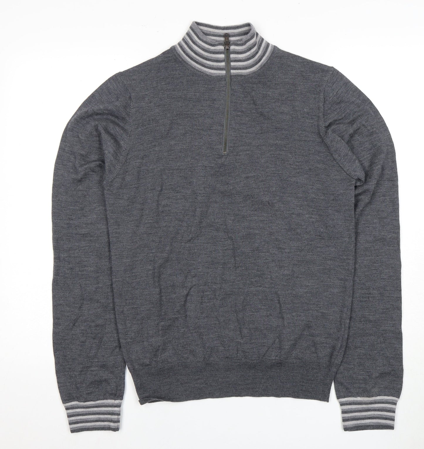 Jaeger Men's Grey Wool 1/2 Zip Jumper - Small