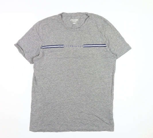 Mens UK Size L JACK & JONES Grey Cotton Blend T-Shirt