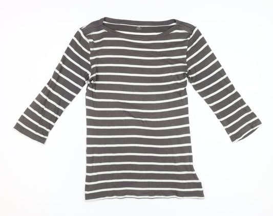 Gap Women's Grey Striped T-Shirt, Size S, 3/4 Sleeve