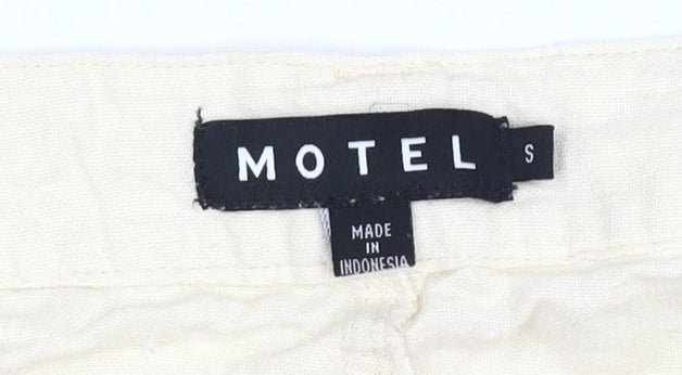 Motel Women's Beige Cotton Straight Trousers Size S