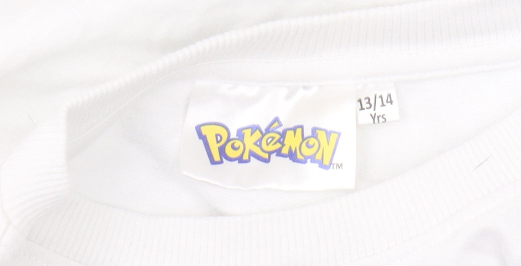 Brand and care label for Pokemon boys’ graphic print sweatshirt 13-14 years white