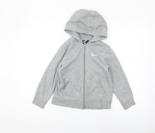 Nike Boys Grey Full Zip Hoodie - XS, Lightweight Logo