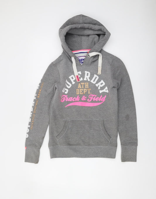 Womens UK XS Regular Superdry Grey Pullover Hoodie