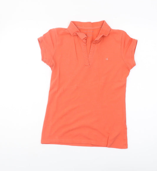 Womens UK Size XS Calvin Klein Jeans Orange Cotton Blend Polo