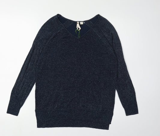 White Stuff Women's Blue V-Neck Jumper, Size 8, Raglan Sleeve