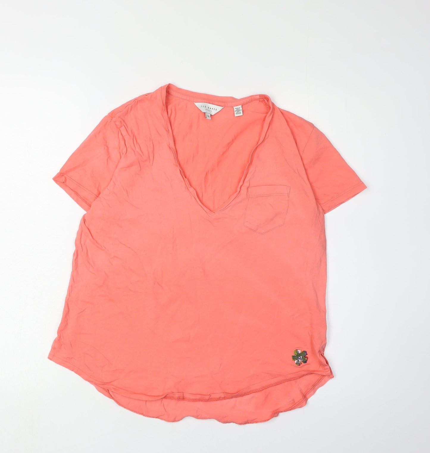 Ted Baker Women's Pink V-Neck T-Shirt, Size 8