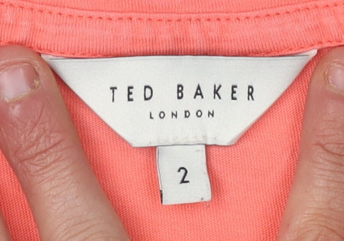 Ted Baker Women's Pink V-Neck T-Shirt, Size 8