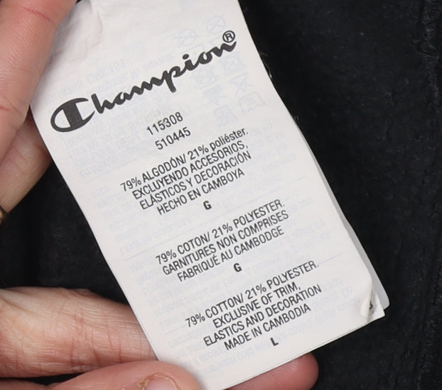 Champion Unisex Black Logo Hoodie L