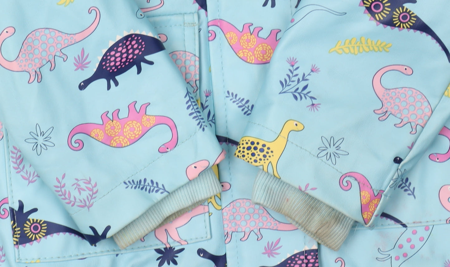 Additional view of Lily & Dan girls’ blue dinosaur rain jacket, age 2