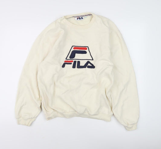 Additional front view of Fila Men's Beige Sweatshirt S Pullover Logo Fleece