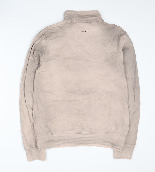 Hugo Boss Beige Cotton Unisex Jacket, L, Full Zip, Logo Accent