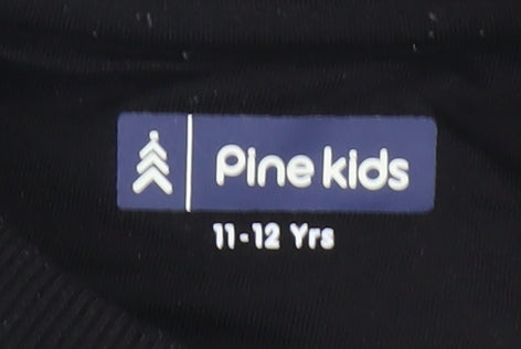 Brand and care label for Pine Kids boys’ black graphic sweatshirt 11-12 years