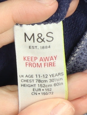 Brand and care label for Marks & Spencer boys’ blue full zip hoodie 11-12 years