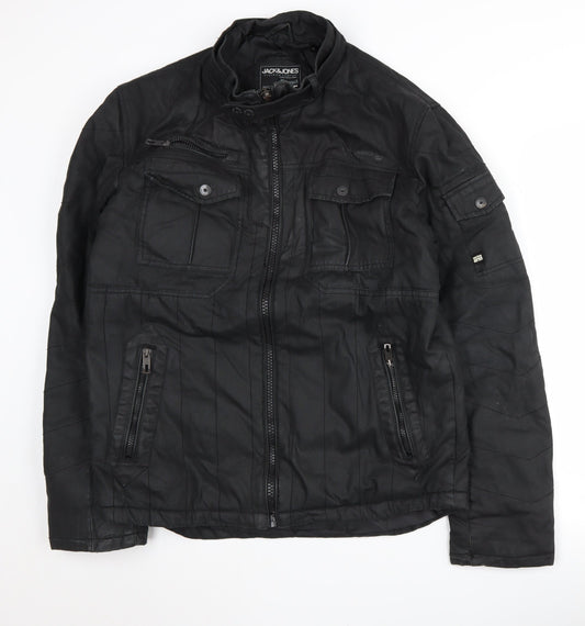 Jack & Jones Men's Black Biker Jacket, L, Casual Slim Fit