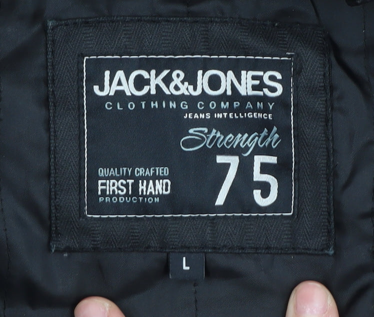Jack & Jones Men's Black Biker Jacket, L, Casual Slim Fit