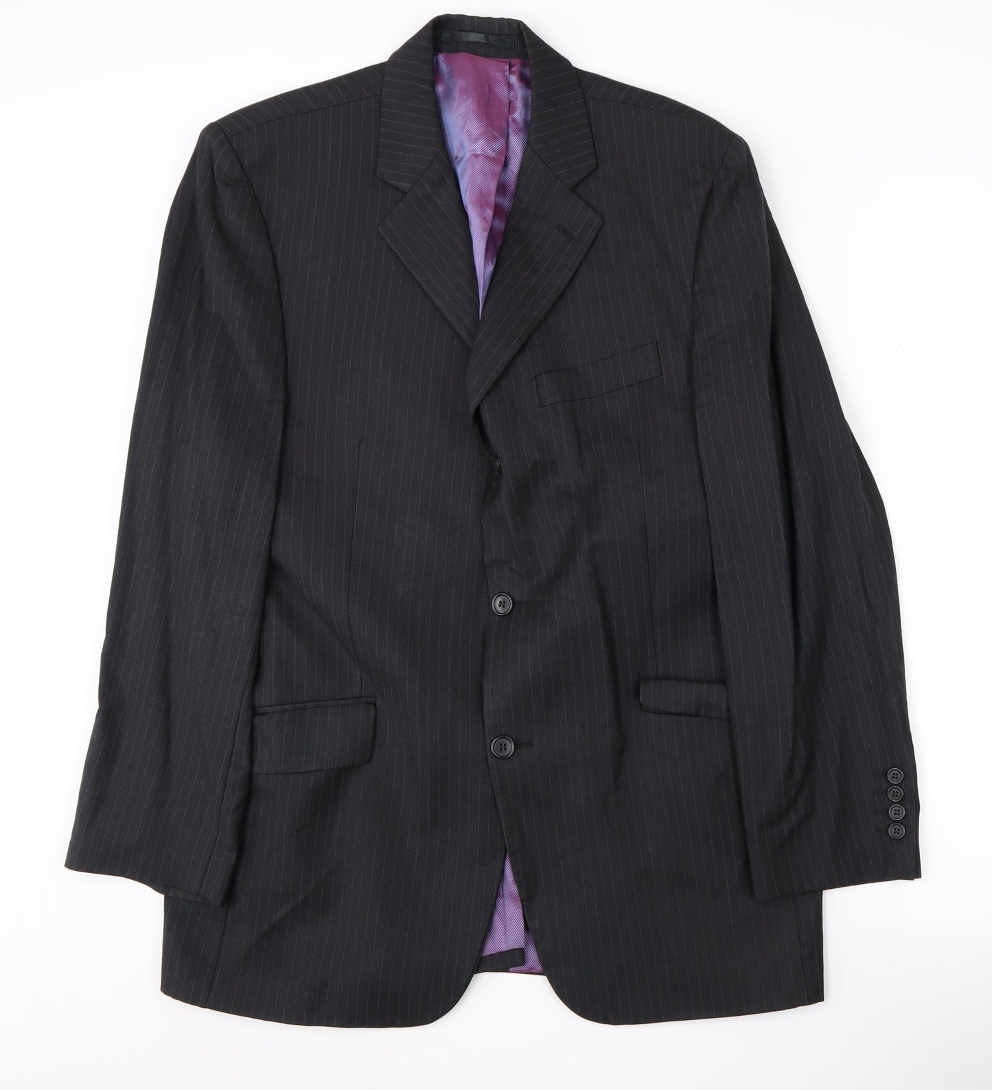 Daniel Hechter Black Men's Suit Jacket Wool, 40R Striped Formal
