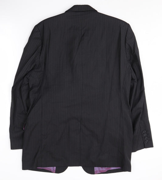 Daniel Hechter Black Men's Suit Jacket Wool, 40R Striped Formal