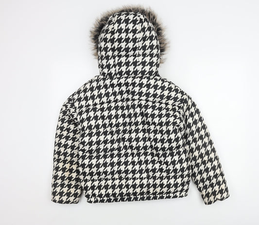 Next Girls' Black White Houndstooth Puffer Jacket 11Y