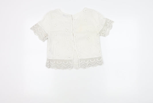 Hollister Women's Cropped Blouse XS White Cotton Boho