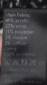 Brand and care label for John Lewis Black Herringbone Coat -, size 8