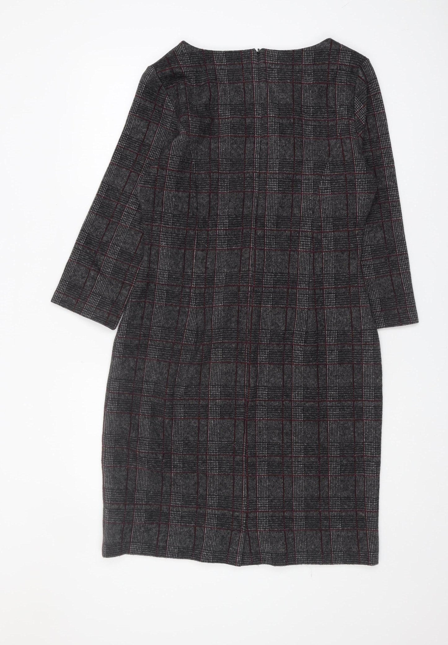 Hobbs Women's Grey Check Dress Size 12 Boat Neck Zip
